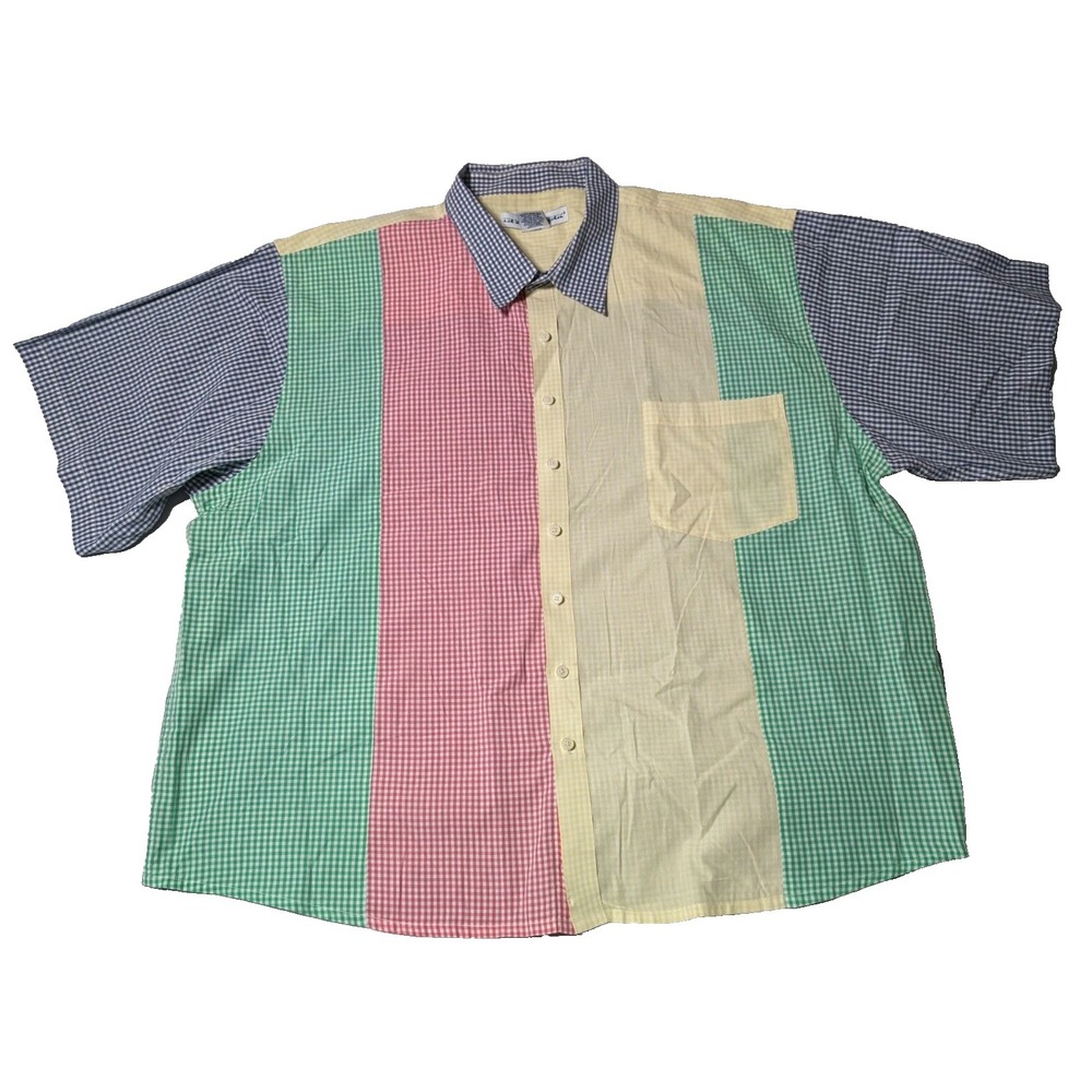 VTG IRVINE PARK Mix-Match Gingham Men 3XL Cotton Blend Multicolor‎ Shirt